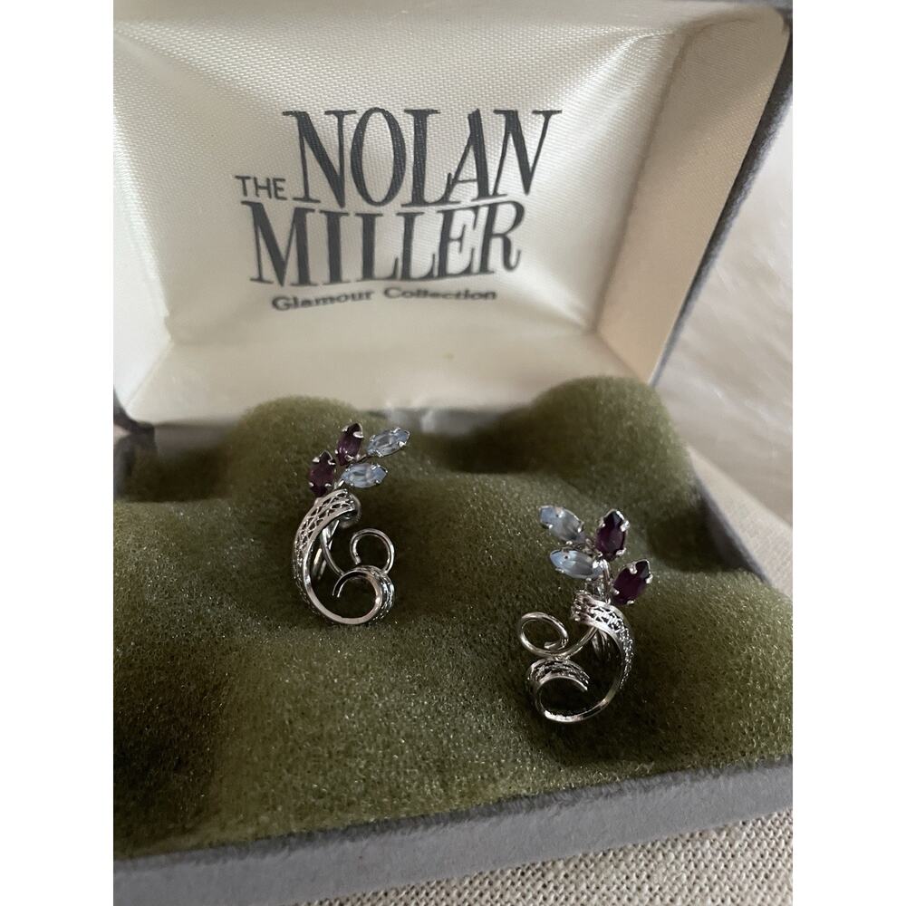 Vintage Sterling Silver Screwback Earrings W/ Gemstones Vines